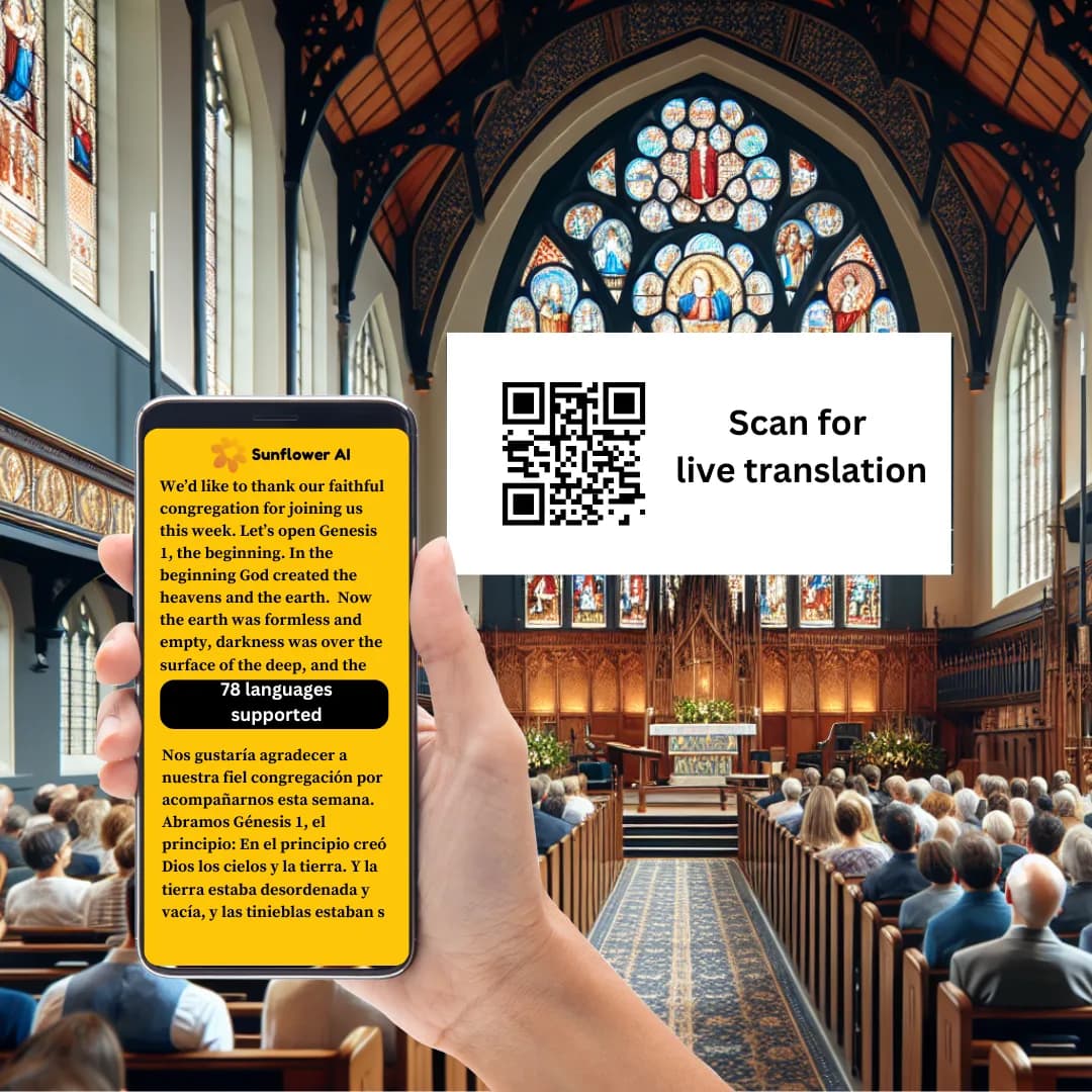 Sunflower AI live sermon translation in use