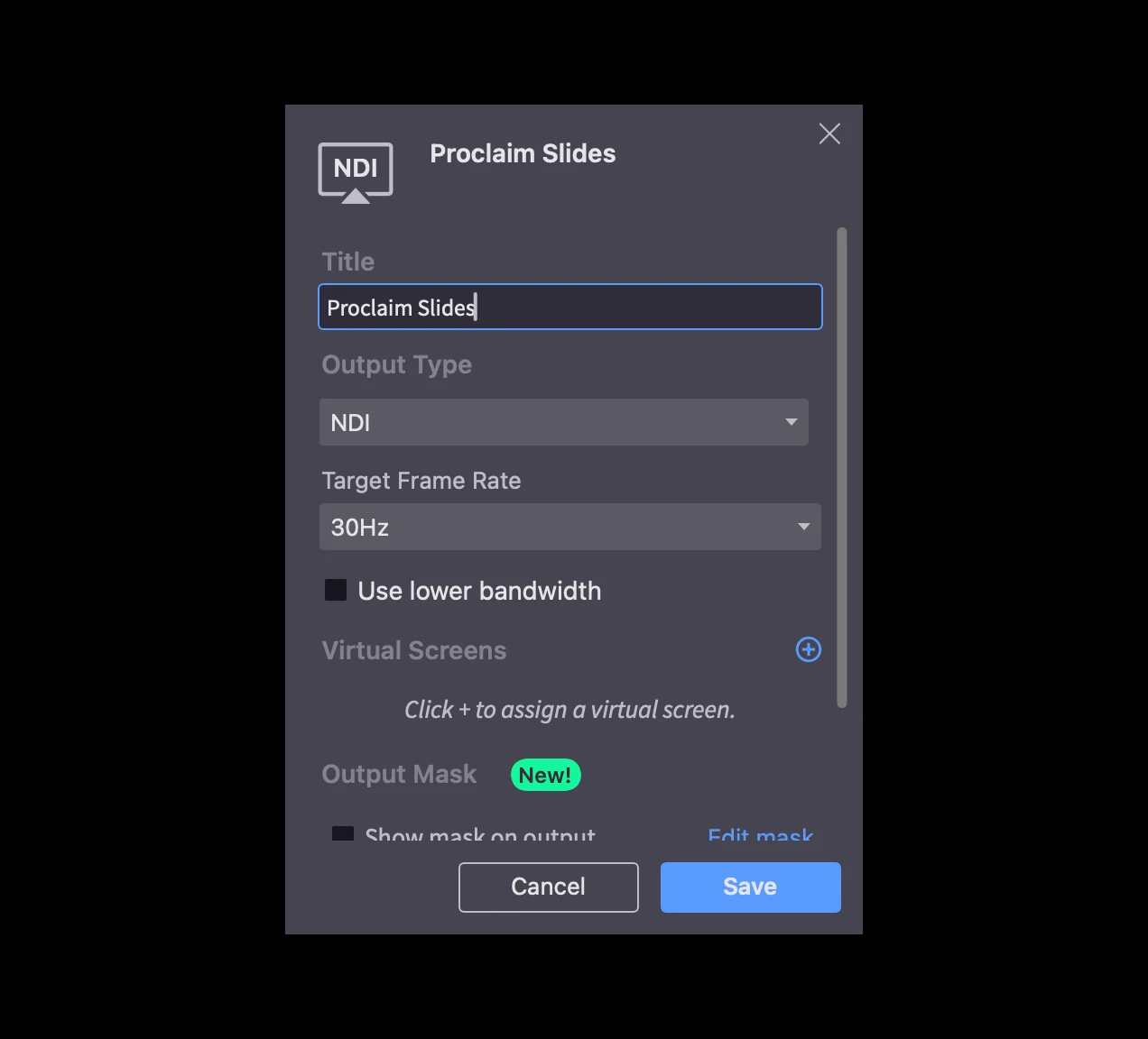 Naming the custom output Proclaim Slides