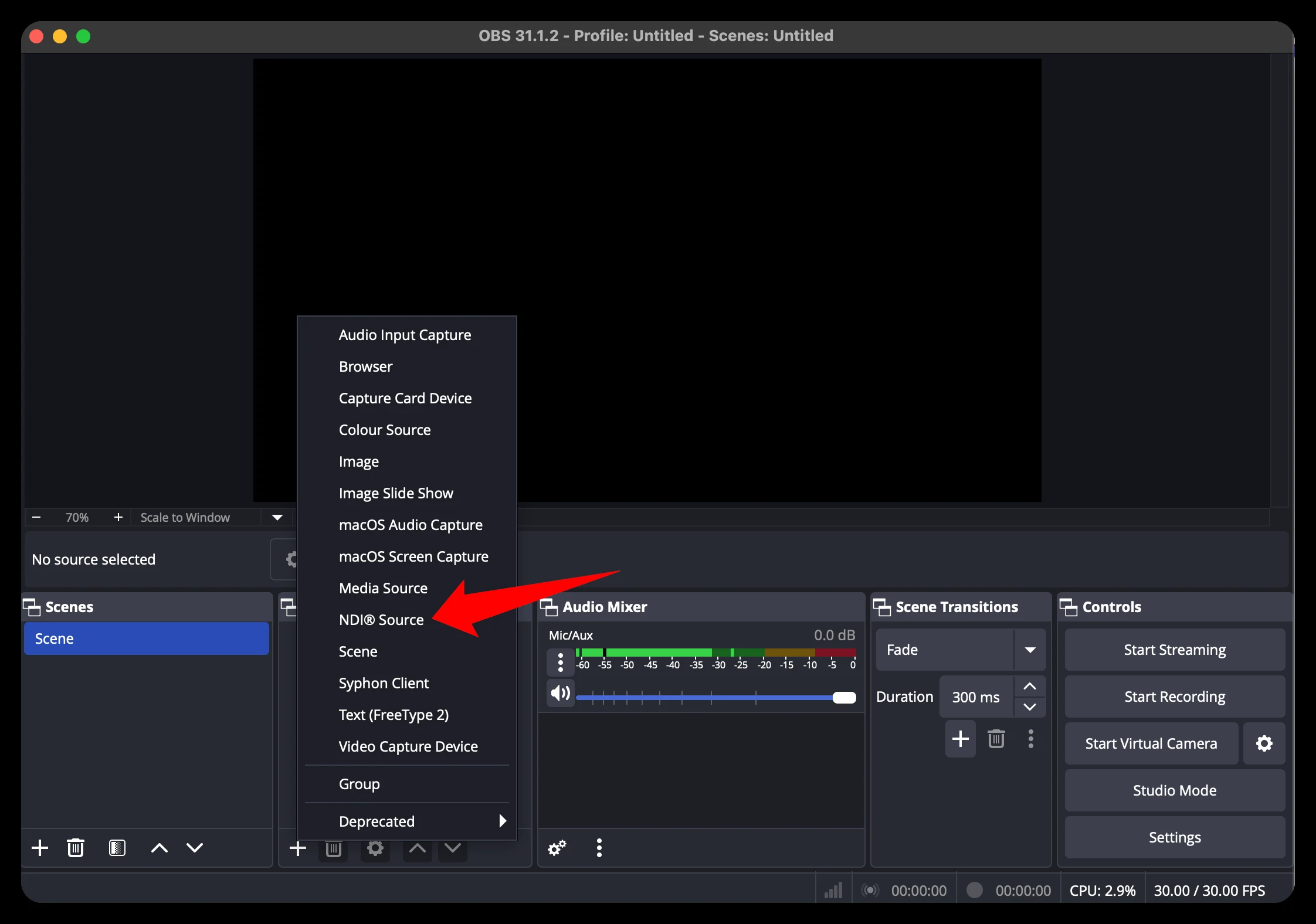 Adding an NDI Source in OBS