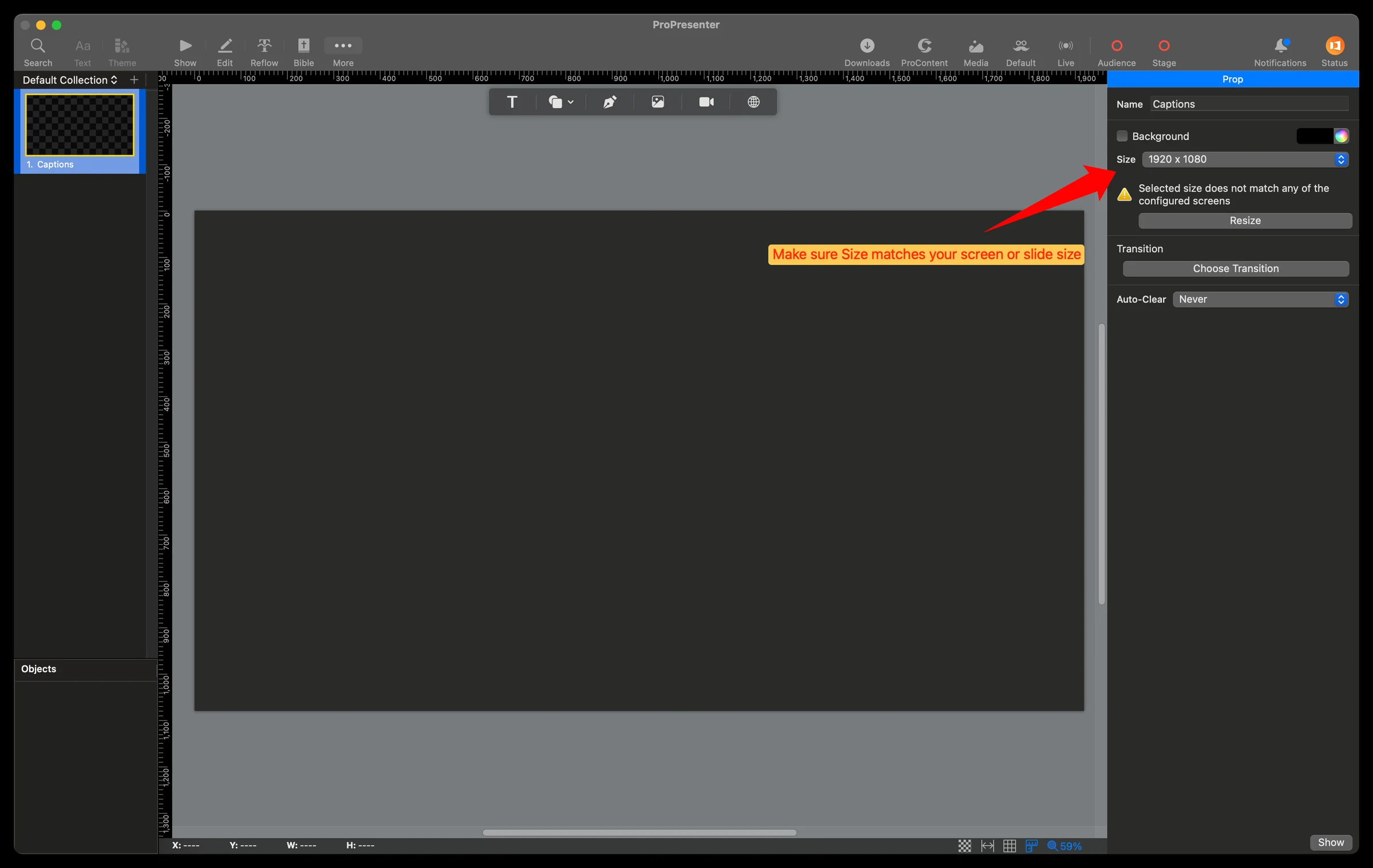 Setting the prop size to match the output screen