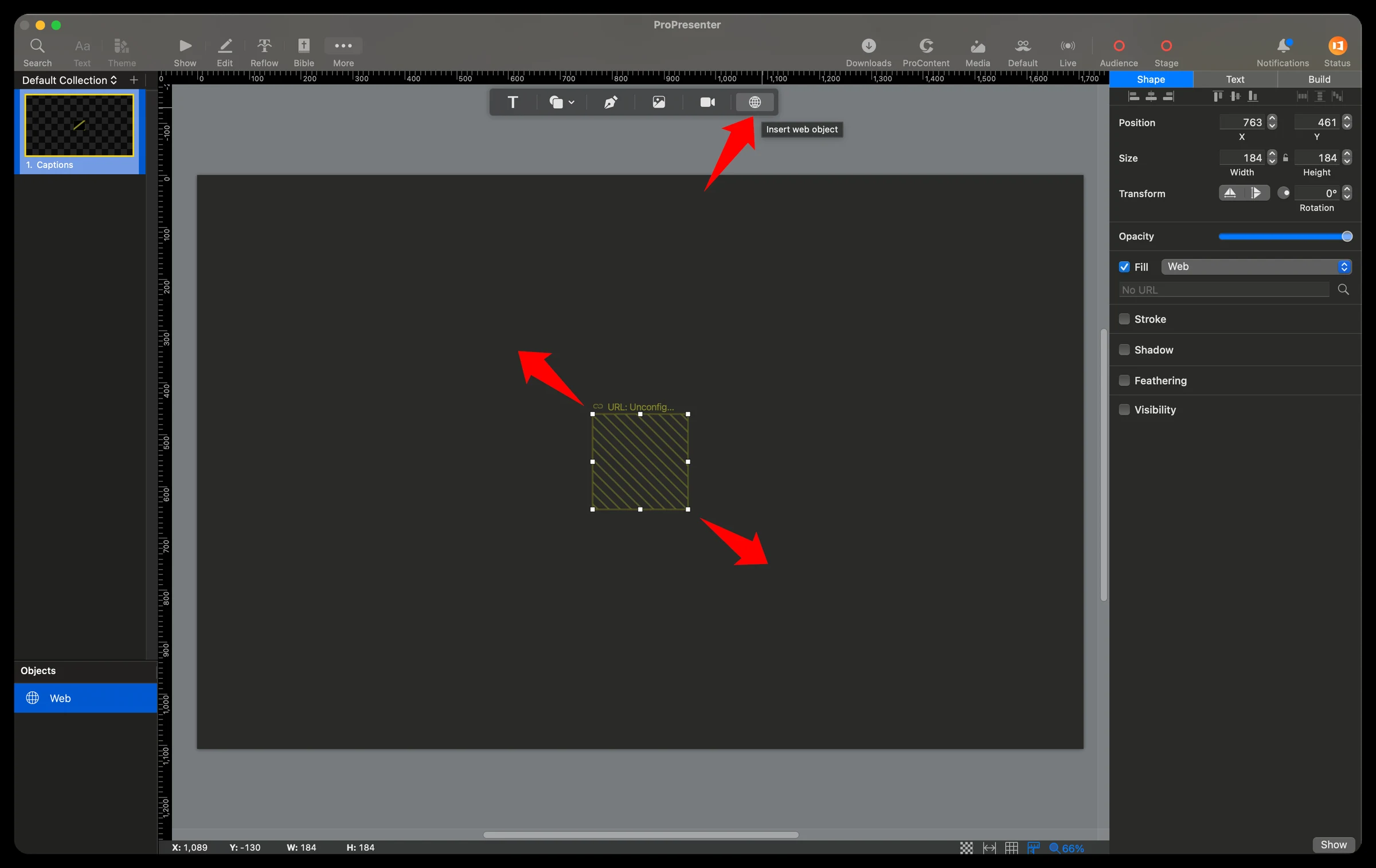 Inserting a Web Object and resizing it to the full slide