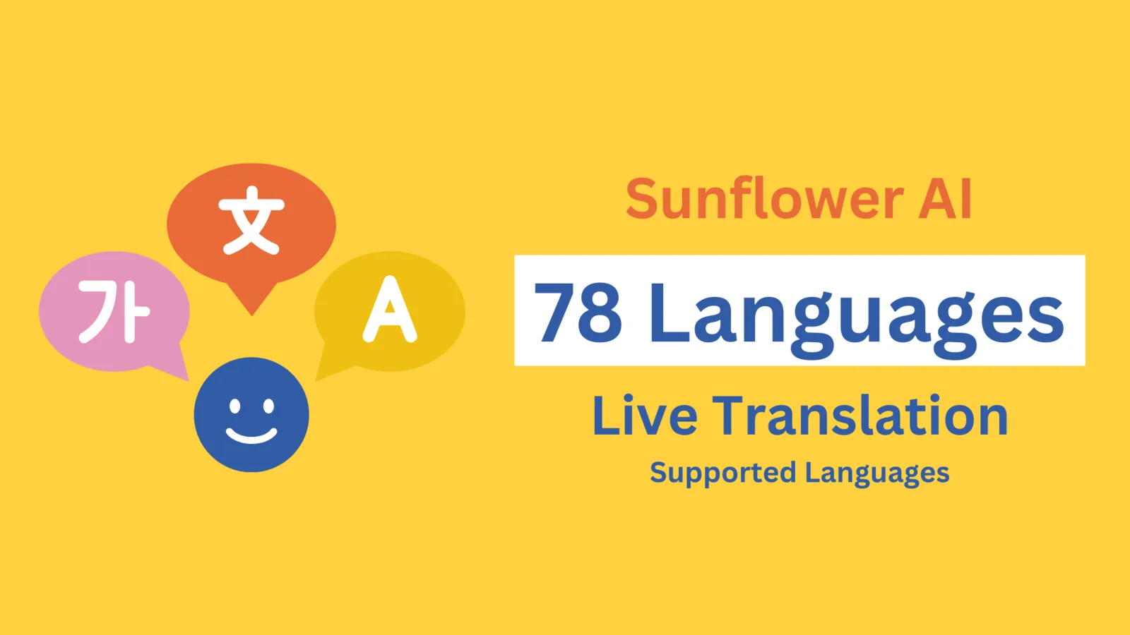 Sunflower AI Live Translation Supported Languages - 78 Language Translations